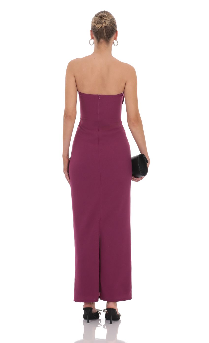 Lucy In The Sky Bow Strapless Maxi Dress in Plum