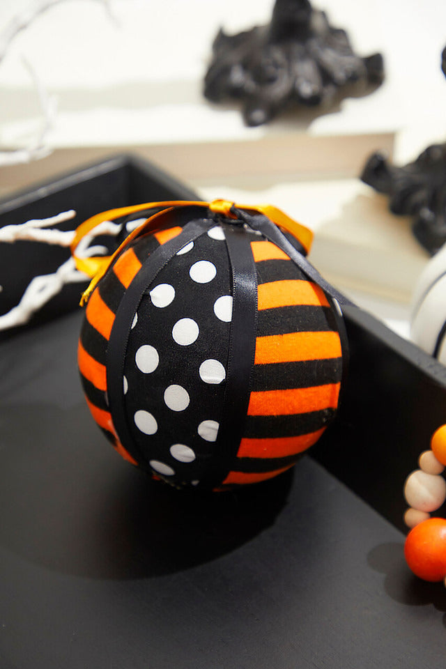 Decorator's Warehouse 4” Polkadot Stripe Halloween Ribbon Ball Ornament