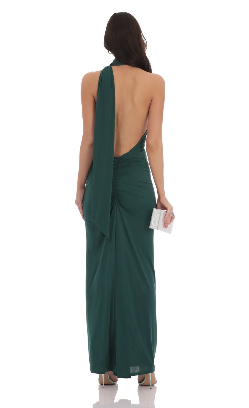 Lucy in the Sky Mesh Wrap Scarf Strap Maxi Dress in Green