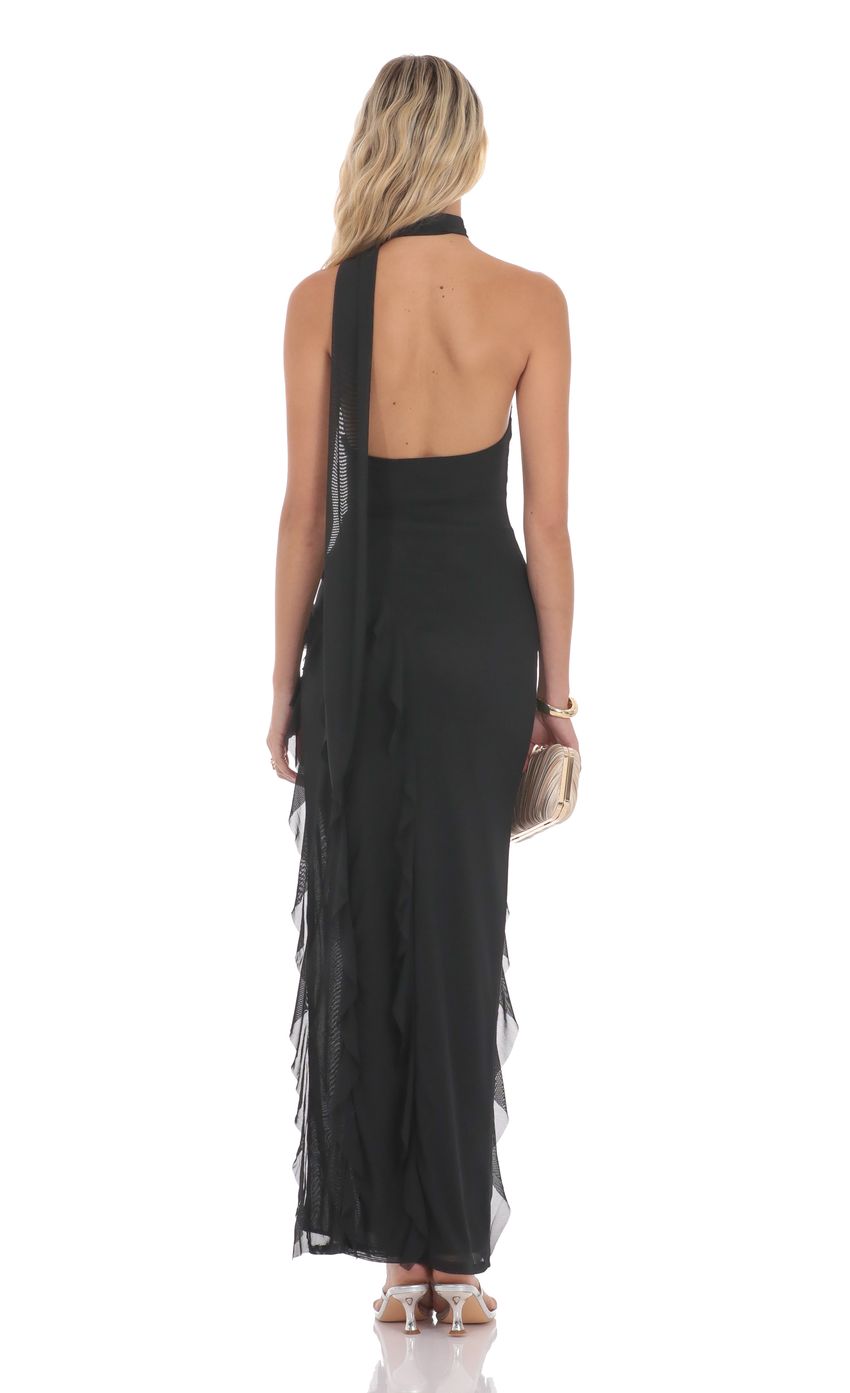 Lucy In The Sky Mesh Halter Scarf Maxi Dress in Black