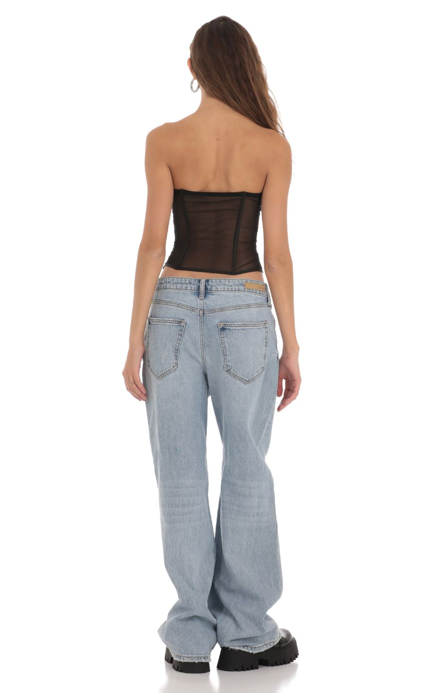 Lucy in the Sky Mesh Corset Strapless Top in Black
