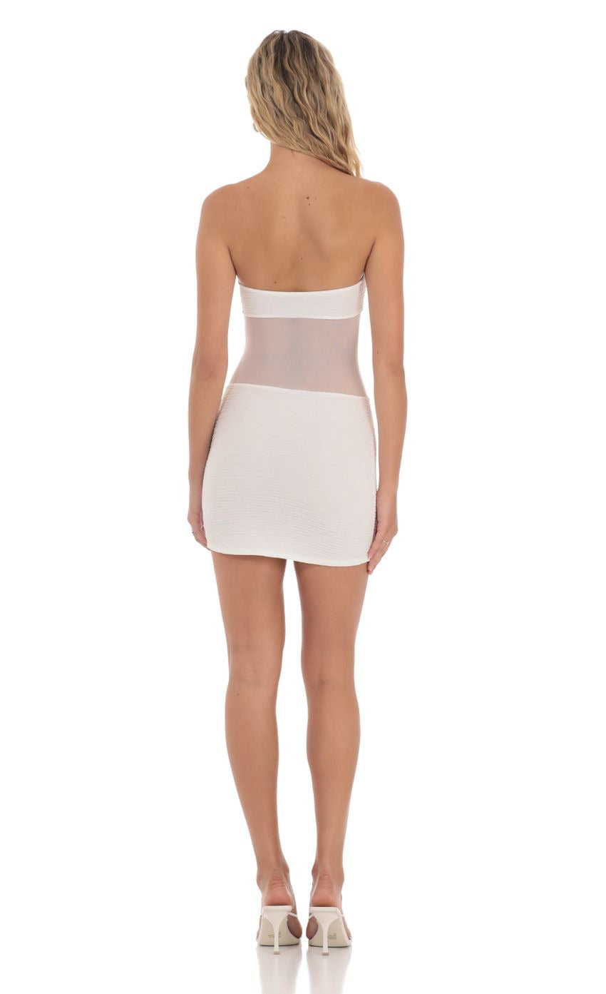 Lucy in the Sky Strapless Mesh Cutout Dress in White