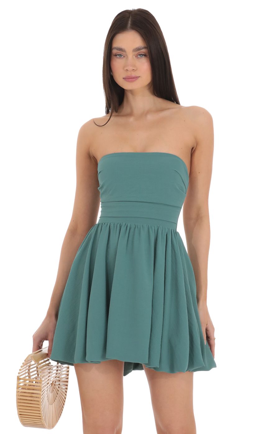 Lucy In The Sky Strapless Bubble Dress in Teal