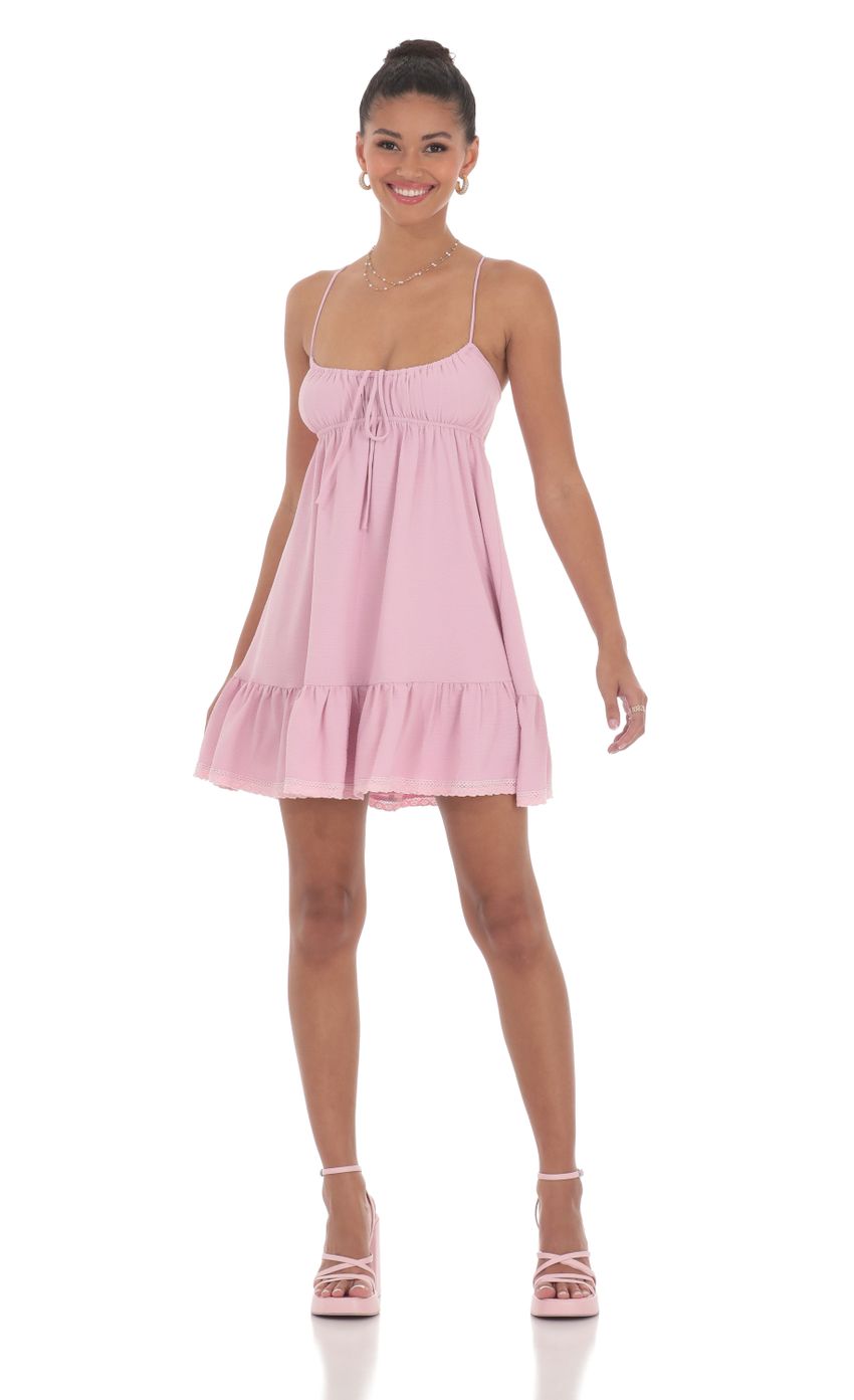 Lucy In The Sky Front Tie Babydoll Dress in Pink