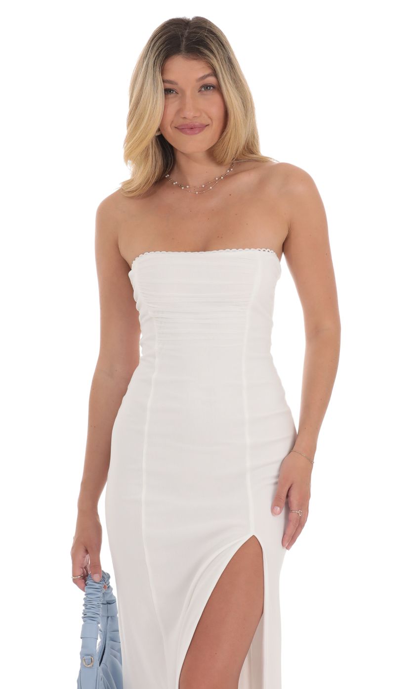 Lucy In The Sky Mesh Strapless Maxi Dress in White