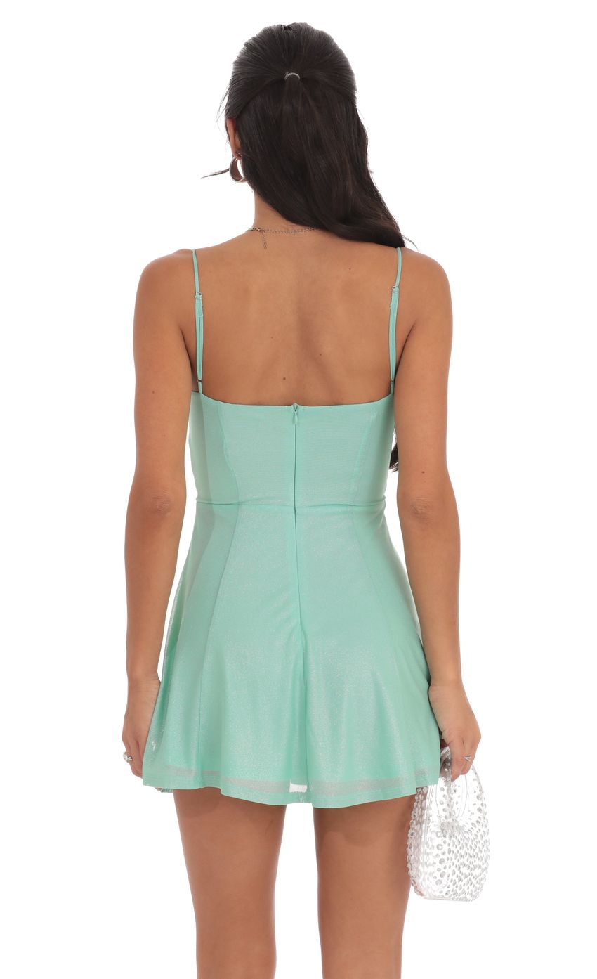 Lucy In The Sky Foiled Mesh Corset A-line Dress in Seafoam Green