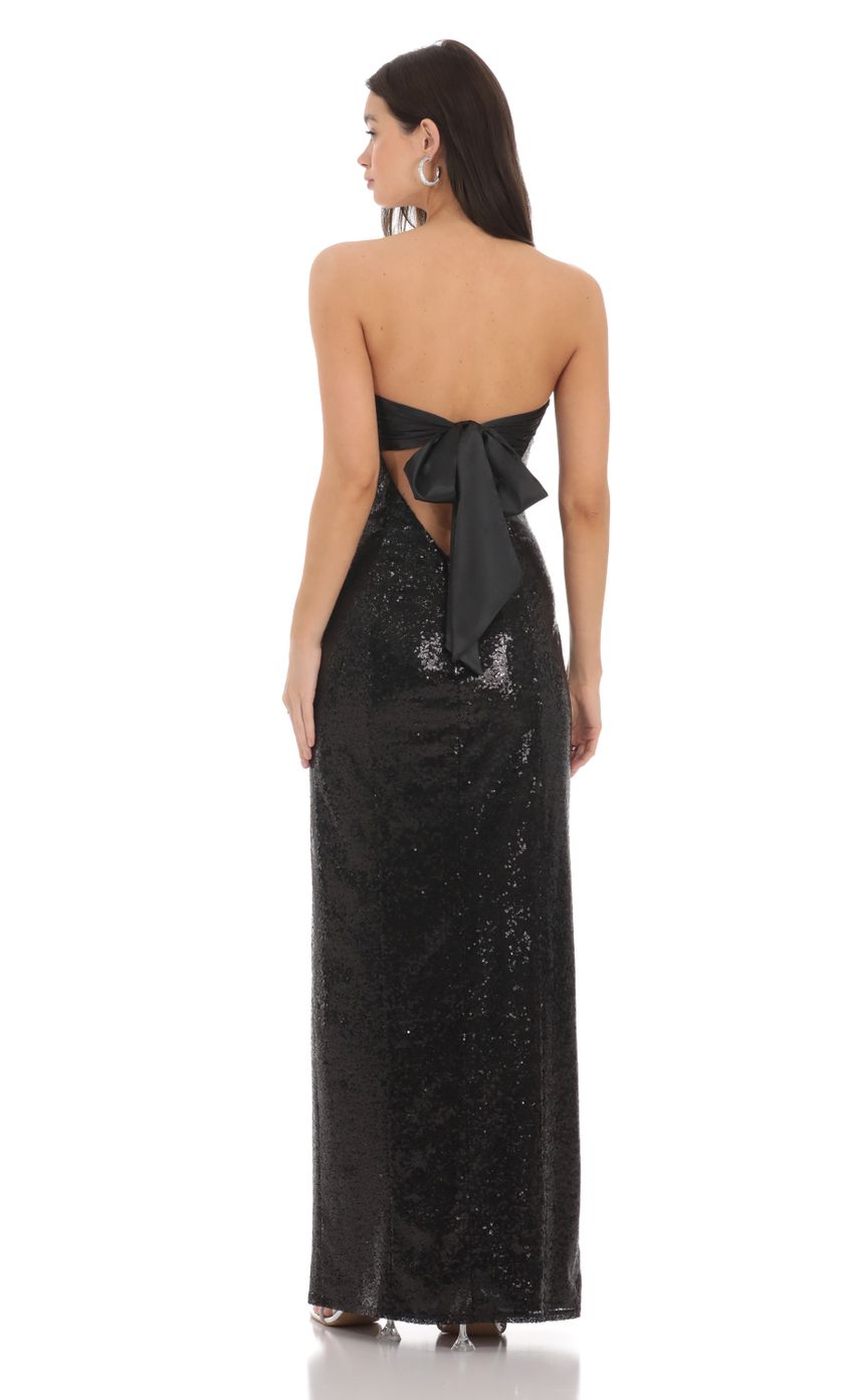 Lucy In The Sky Sequin Satin Back Tie Maxi Dress in Black