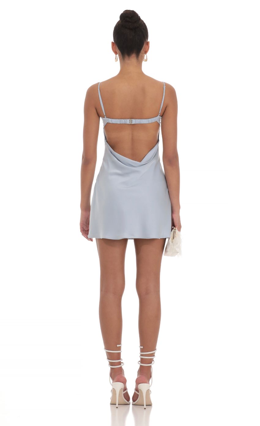 Lucy In The Sky Satin Open Back Dress in Blue