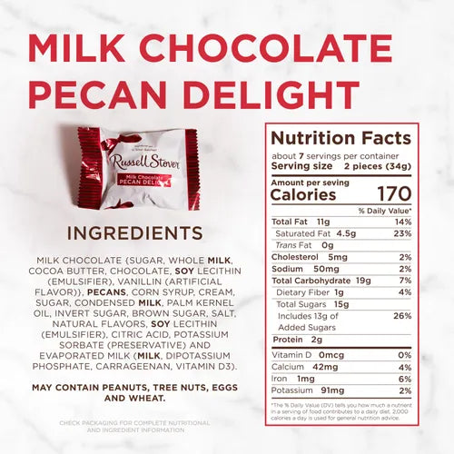 Russell Stover Chocolates Clara's Recipe Milk Chocolate Pecan Delight, 8 oz. Box