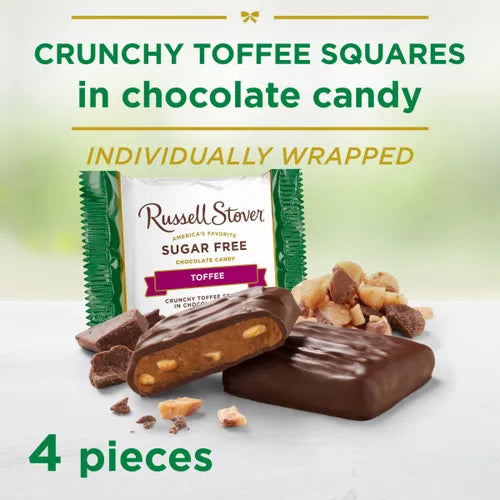Russell Stover Chocolates Sugar Free Toffee Squares Candies, 2 oz bag