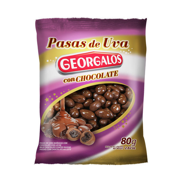 Pampa Direct Georgalos Pasas de Uva con Chocolate Classic Milk Chocolate-Covered Raisins Sweet Snack, 80 g / 2.82 oz