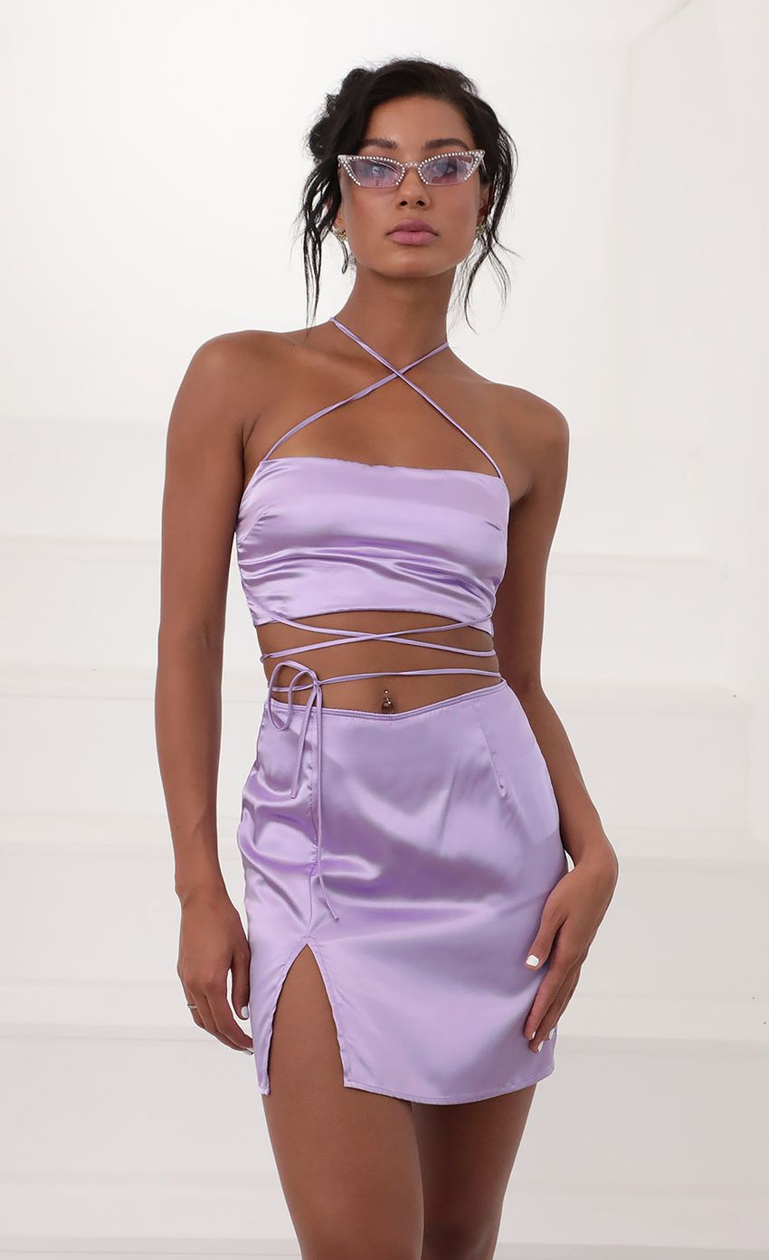 Lucy In The Sky Leopard Satin Set in Lilac