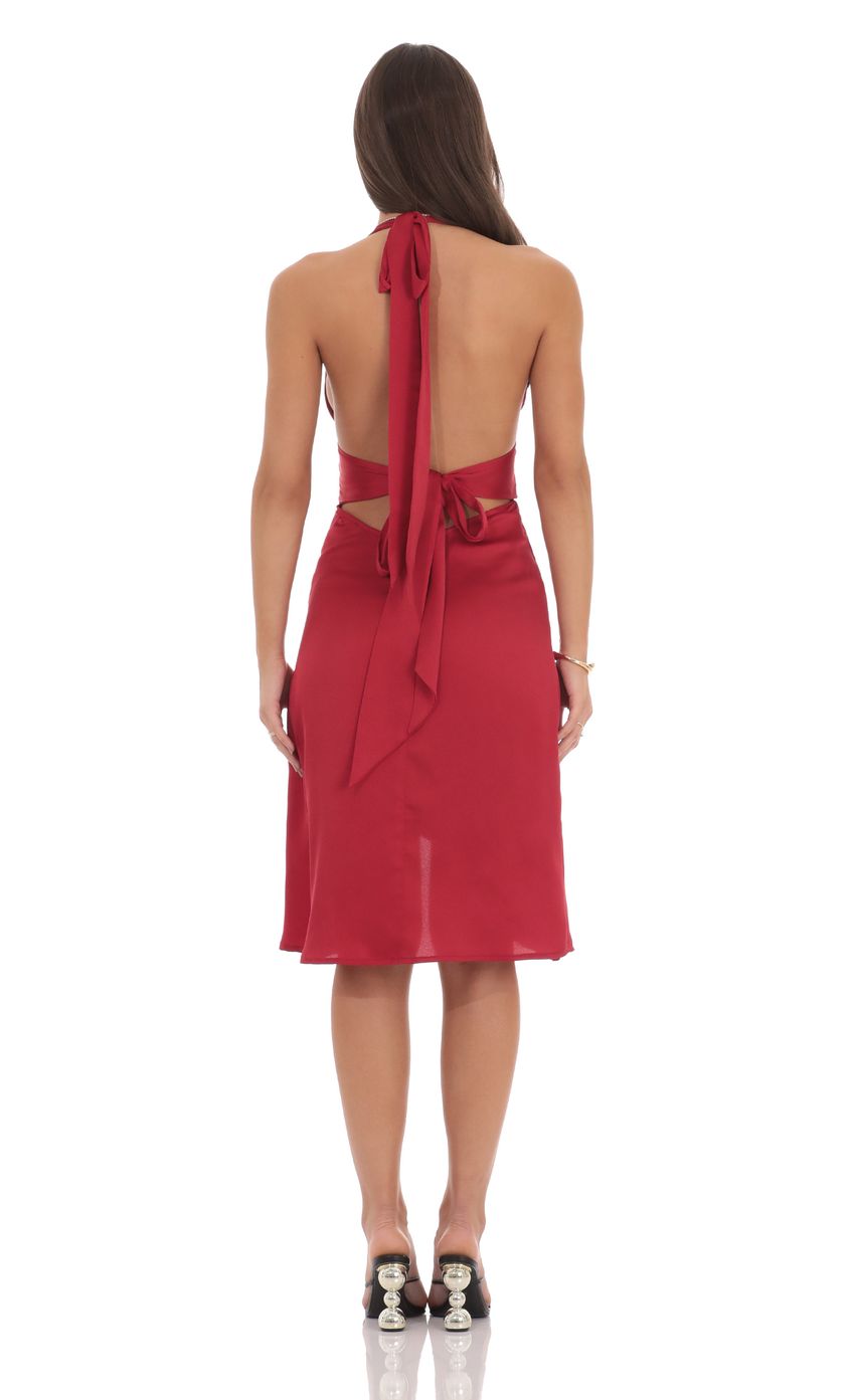 Lucy In The Sky Satin Ruffle Slit Dress in Red