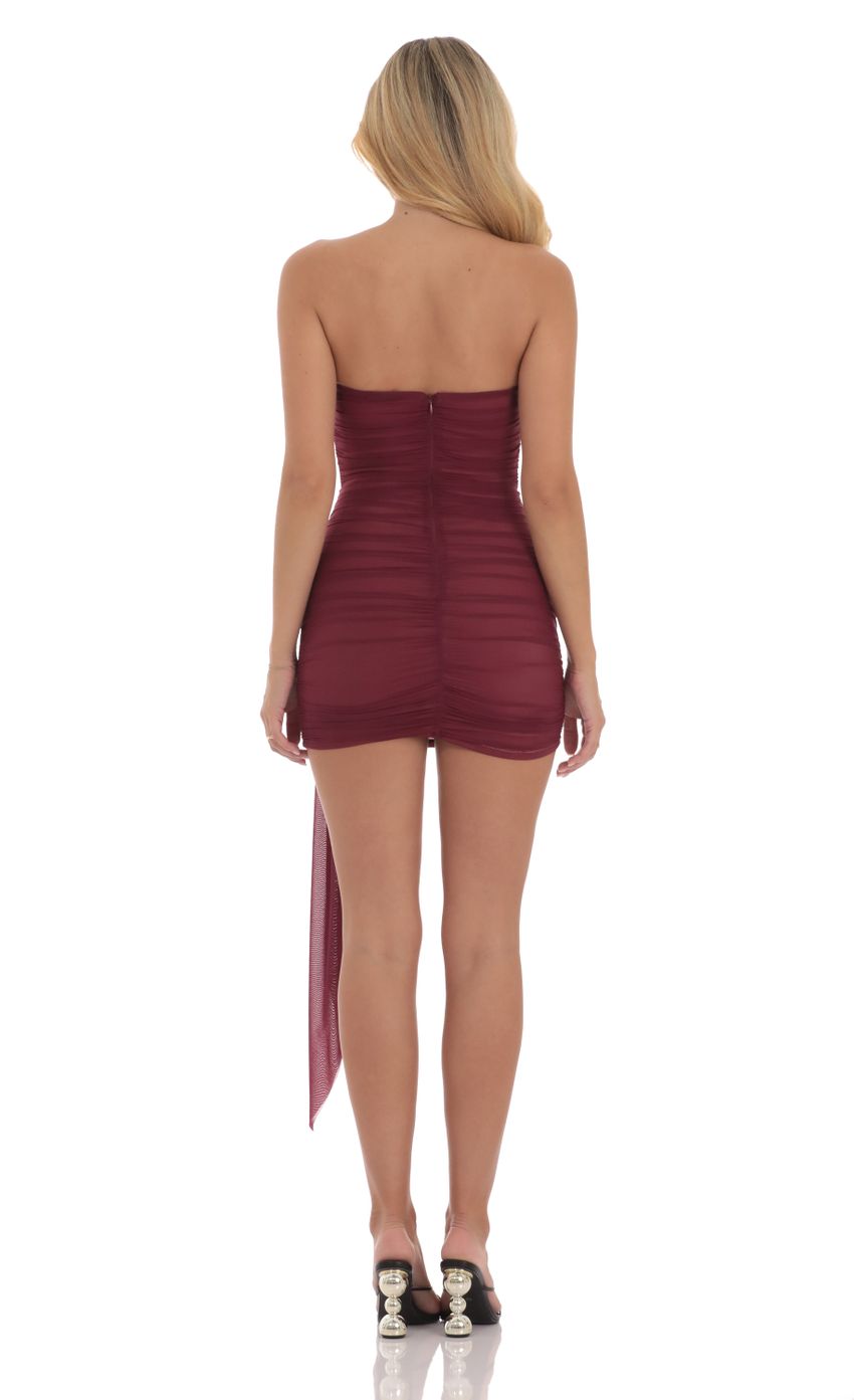 Lucy In The Sky Mesh Tie Tassel Bodycon Dress in Burgundy