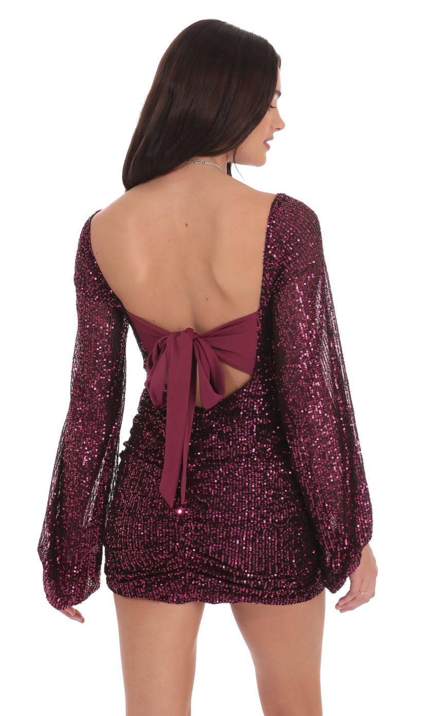 Lucy In The Sky Sequin Cutout Ruched Dress in Ruby Pink