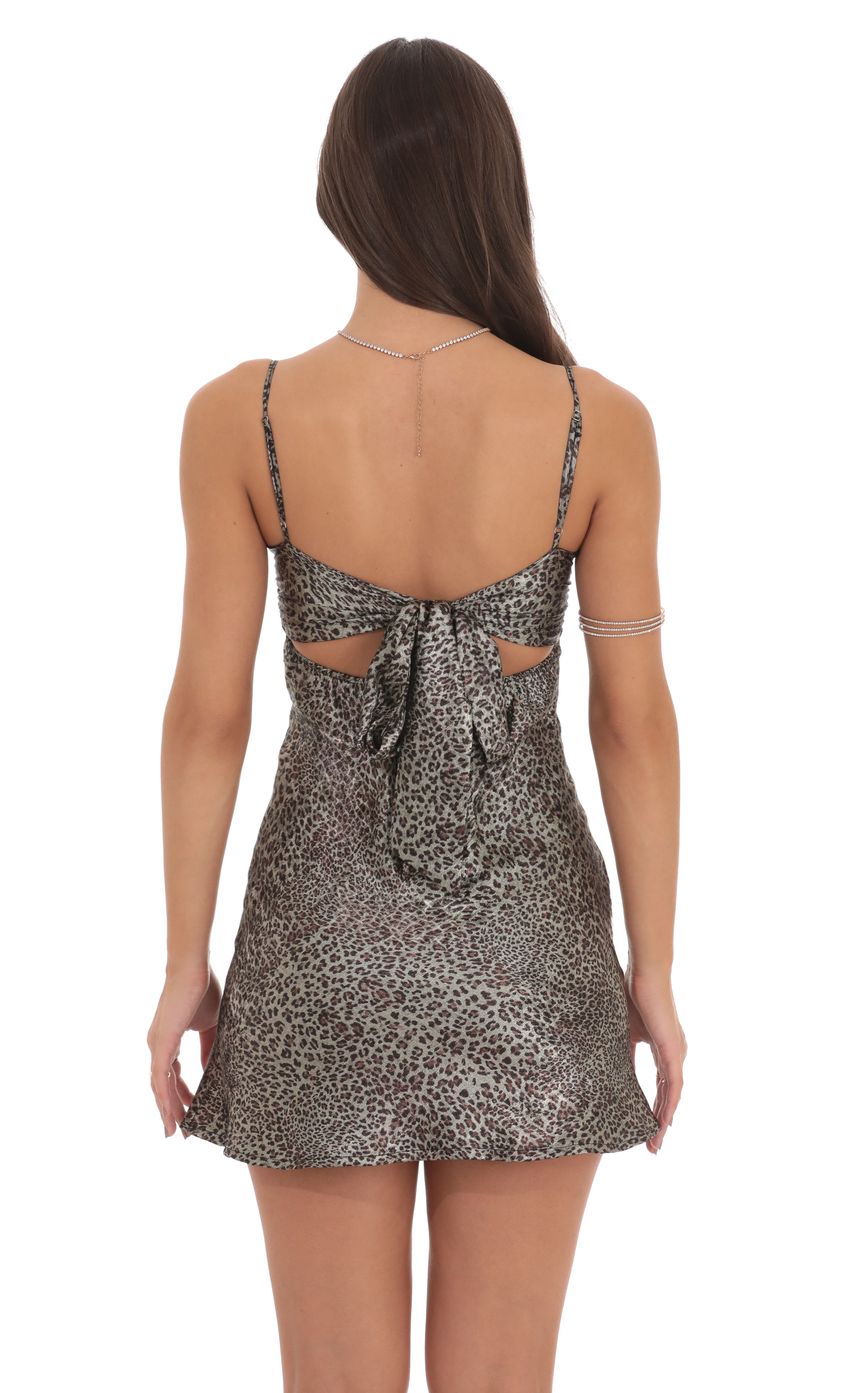 Lucy In The Sky Satin Sweetheart Neck Dress in Cheetah Print