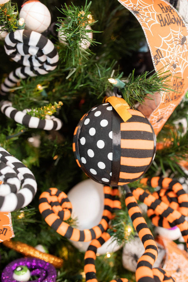 Decorator's Warehouse 4” Polkadot Stripe Halloween Ribbon Ball Ornament