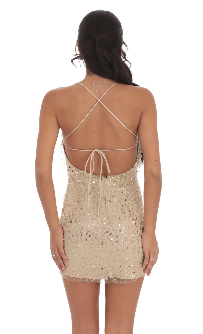 Lucy In The Sky Sequin Ruffle Mini Dress in Gold