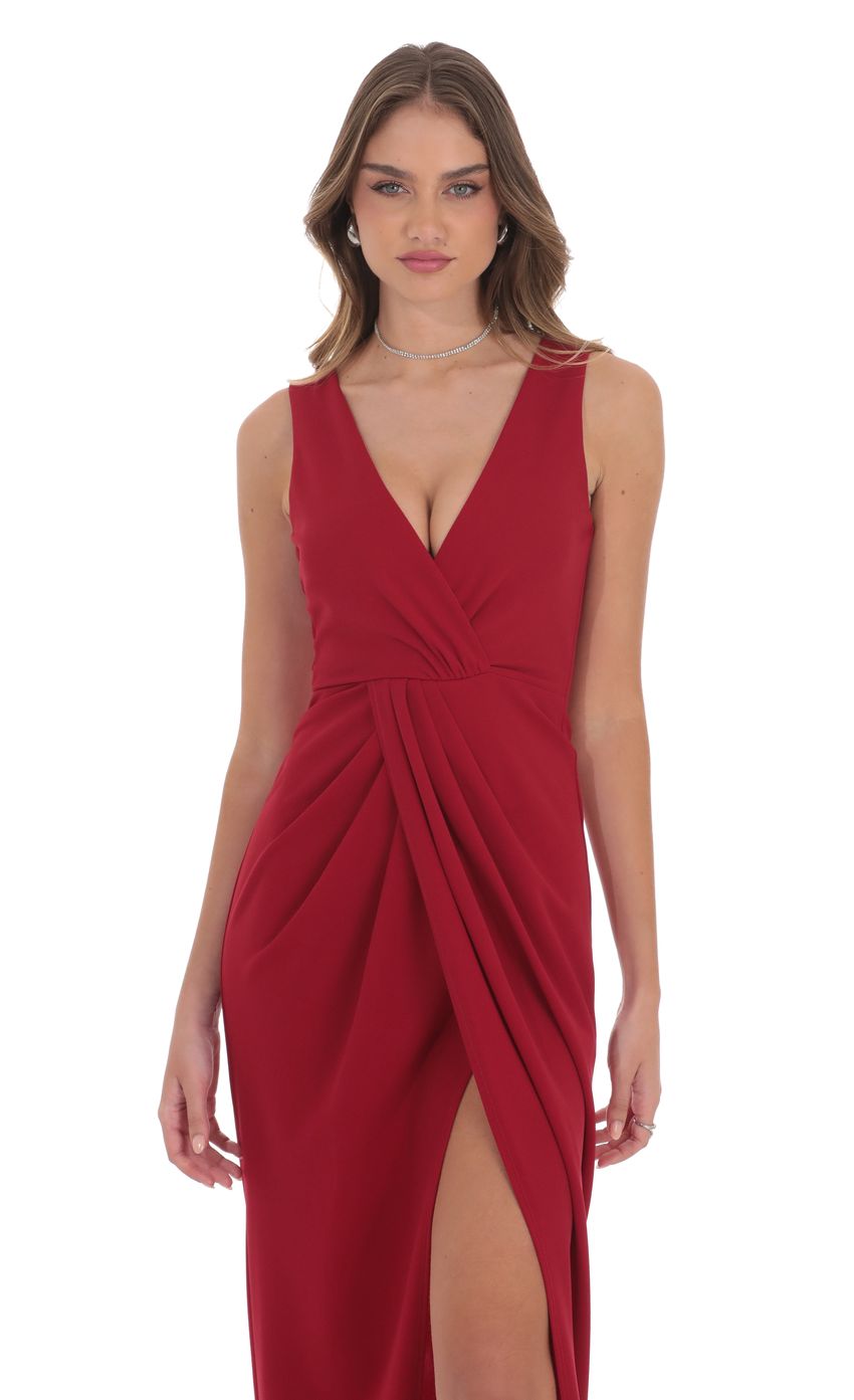 Lucy In The Sky V-Neck Slit Maxi Dress in Red