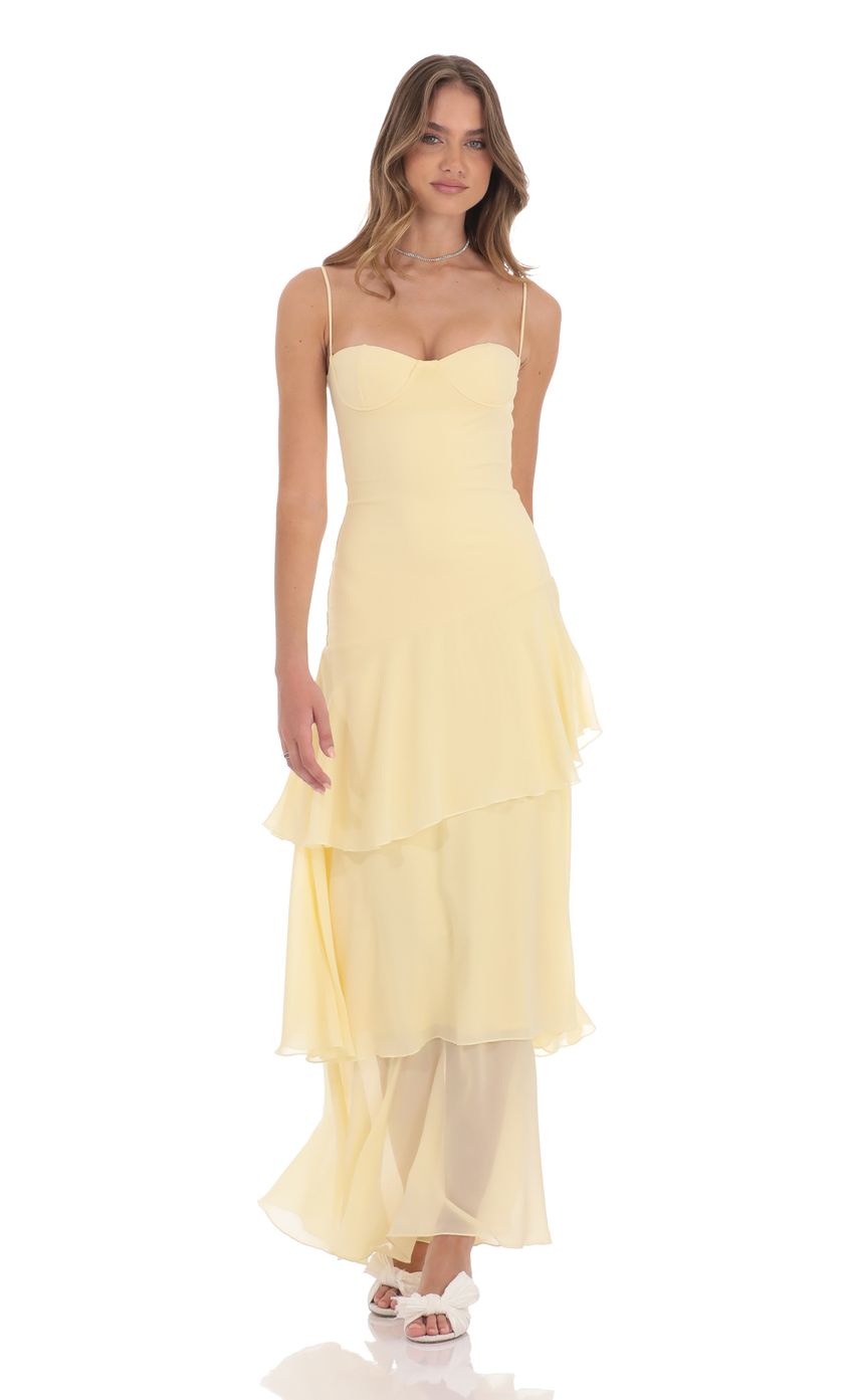 Lucy In The Sky Long Ruffle Maxi Dress in Yellow
