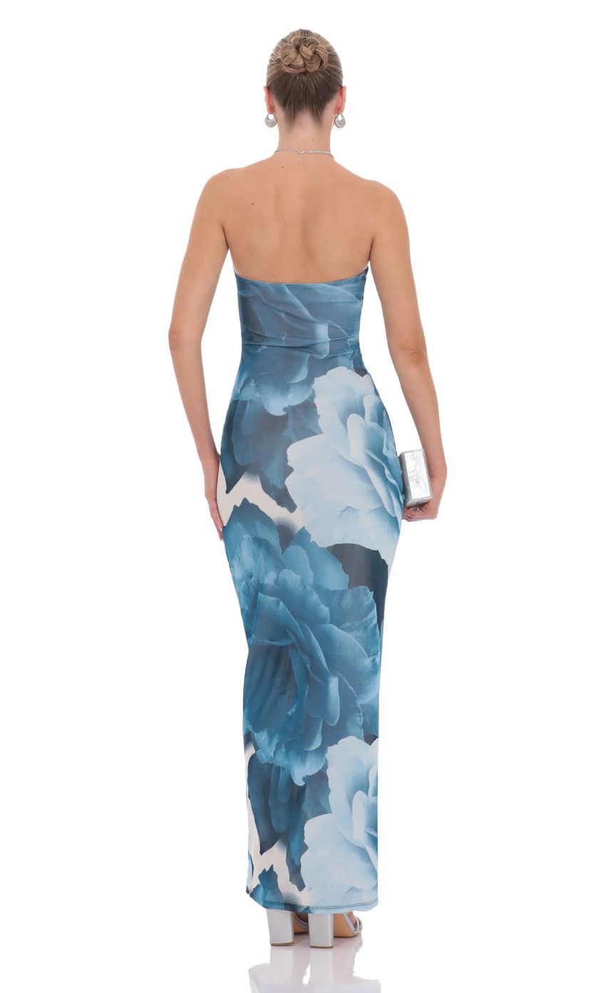 Lucy In The Sky Floral Strapless Maxi Dress in Blue