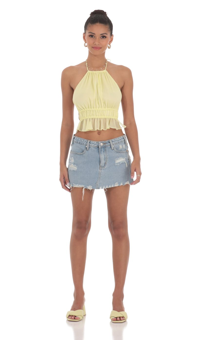 Lucy in the Sky Shimmer Halter Open Back Top in Yellow