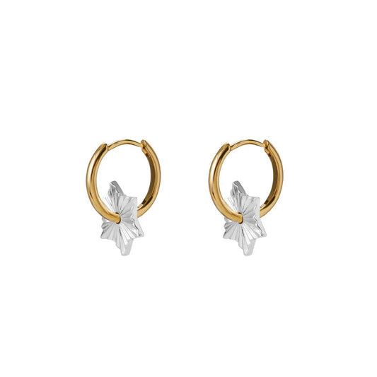 ARGENTO VIVO THE TWO TONE DIAMOND CUT STAR HOOP