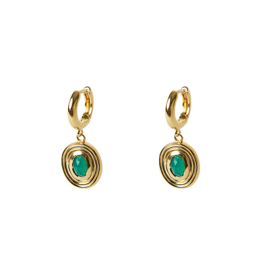 ARGENTO VIVO THE GREEN AGATE OVAL DROP EARRING