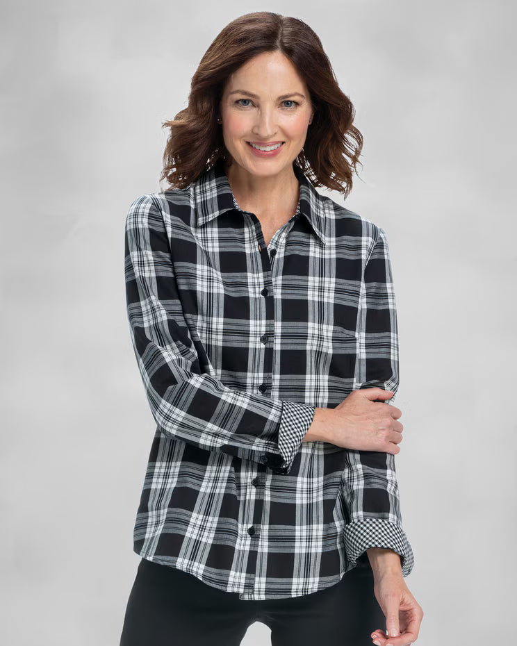 BLAIR Women’s Top Plaid & Gingham Brushed-Cotton Shirt (Misses) - x2