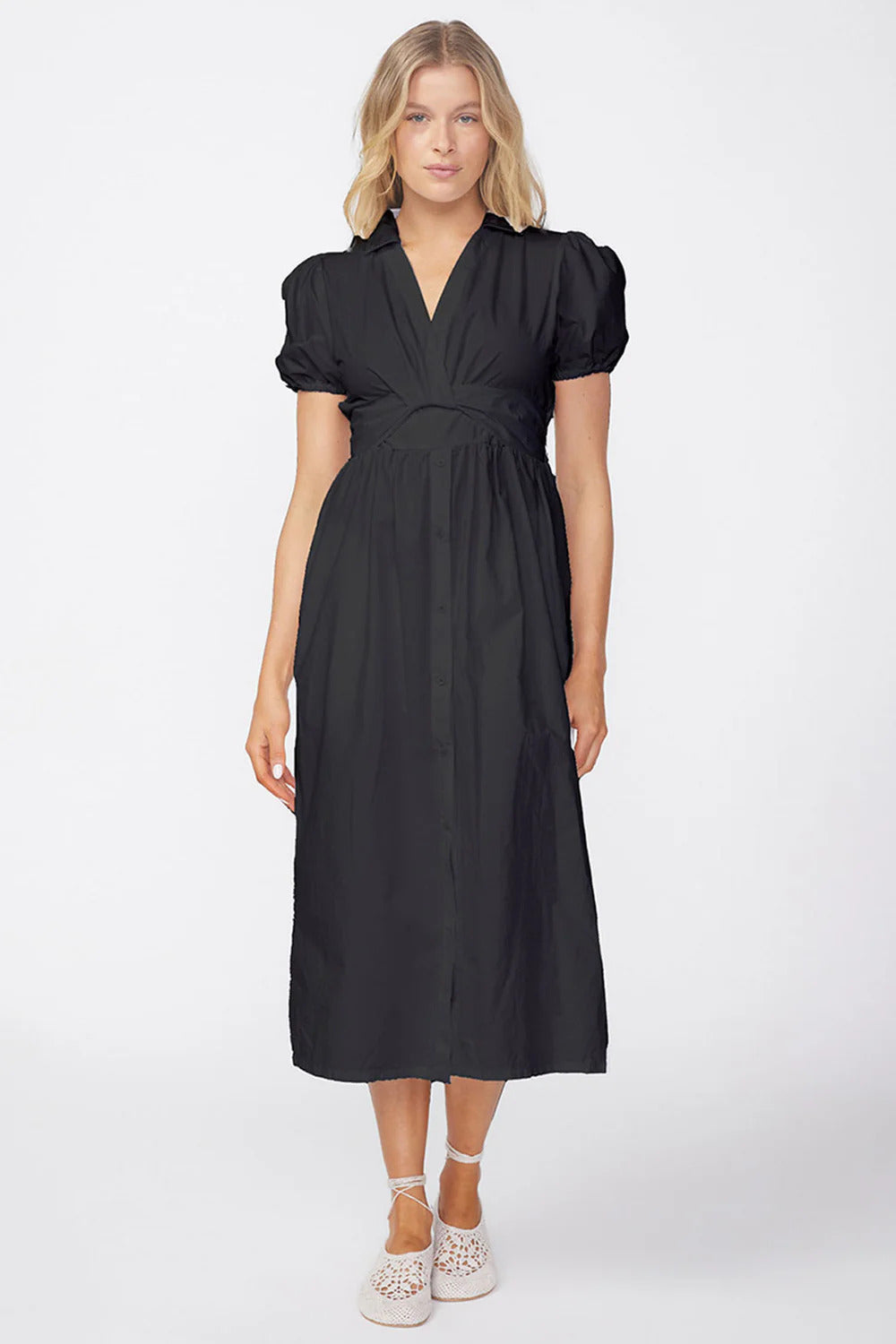 BAILEY/44 Women's Stateside Fine Poplin Twist Front Maxi Dress in Black