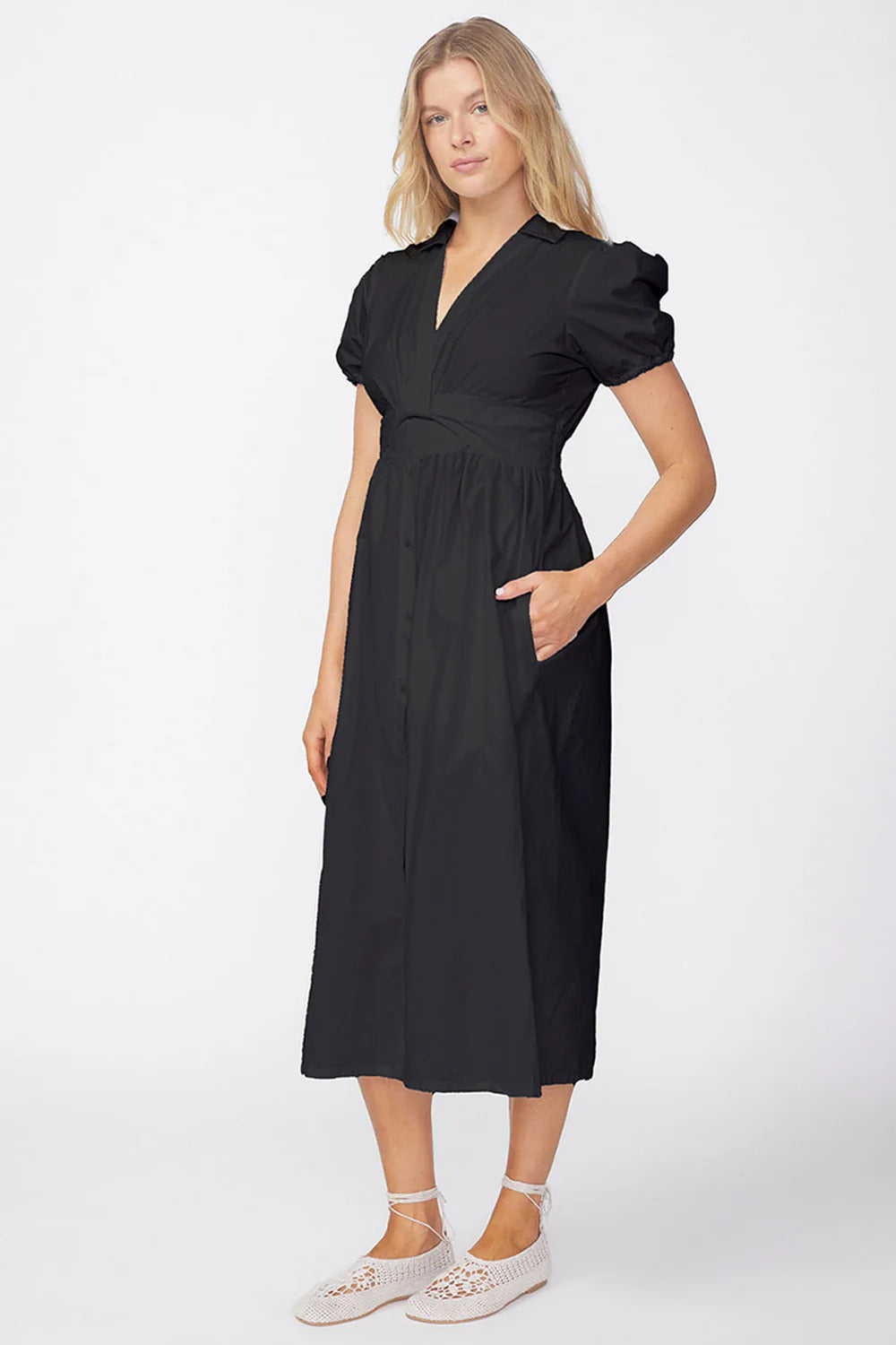 BAILEY/44 Women's Stateside Fine Poplin Twist Front Maxi Dress in Black