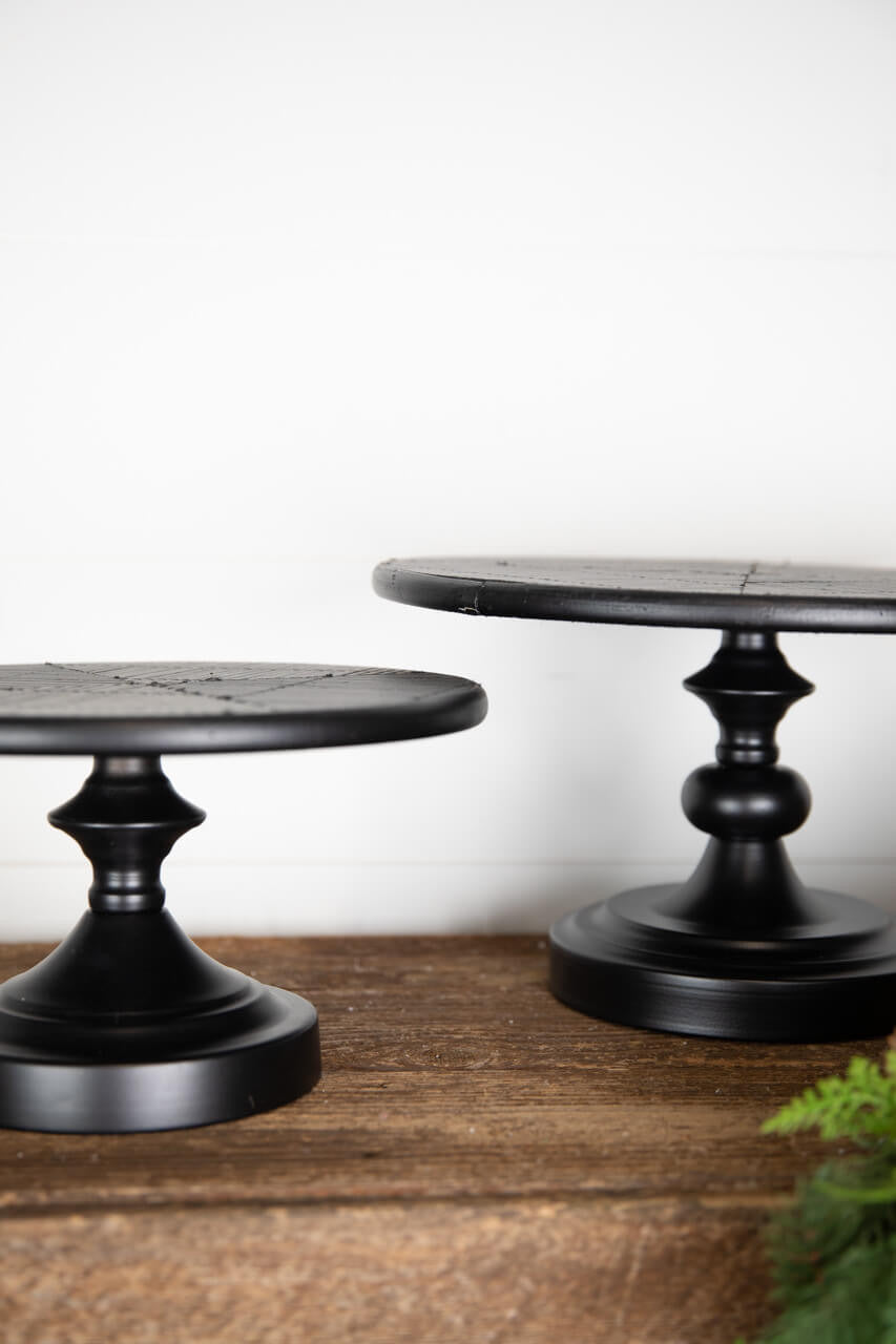Decorator's Warehouse 13” Black Wood & Metal Cake Stand - Set of 2