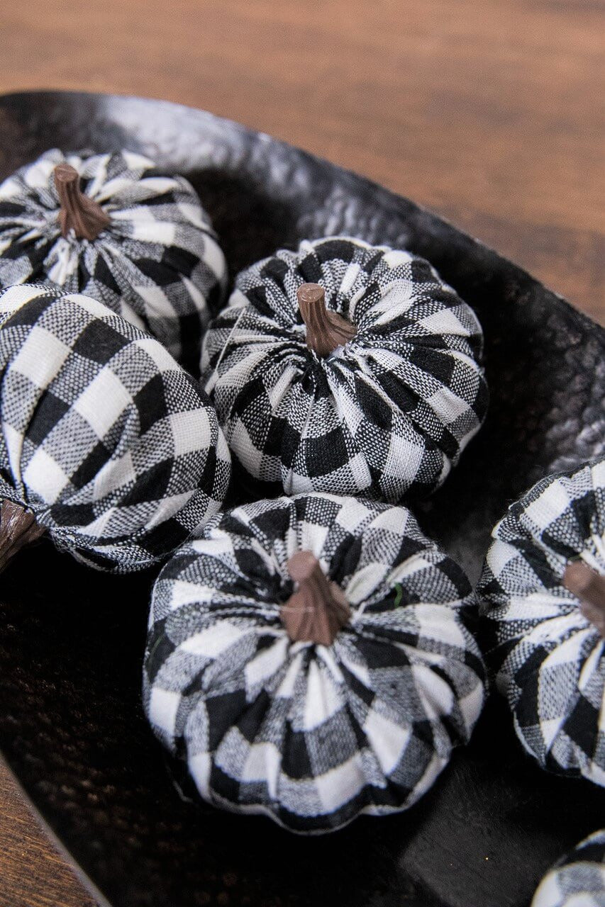 Decorator's Warehouse 3” Fabric Black Plaid Pumpkin - Set of 6