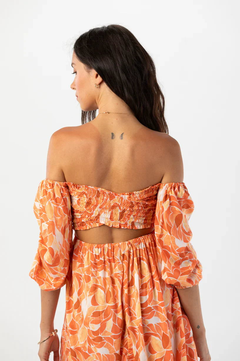 Tiare Hawaii Callum Mini Dress - Scattered Petals Gold