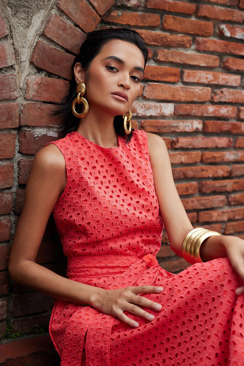 Natori Cotton Eyelet Belted Dress