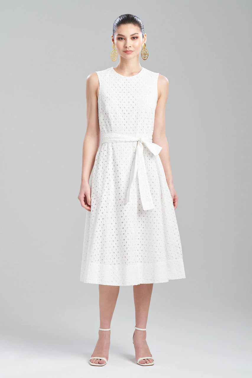 Natori Cotton Eyelet Belted Dress