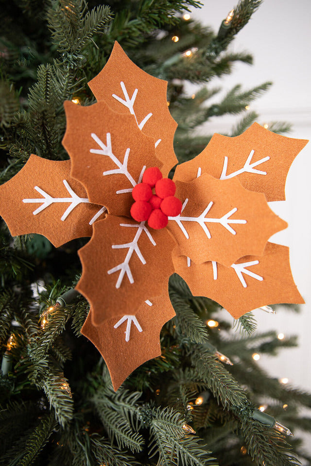 Decorator's Warehouse 22” x 12" Gingerbread Poinsettia Stem with Red Berries