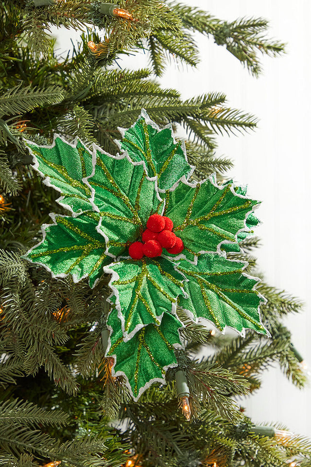 Decorator's Warehouse 22" x 9" Green with Red Berries Holly Poinsettia Stem