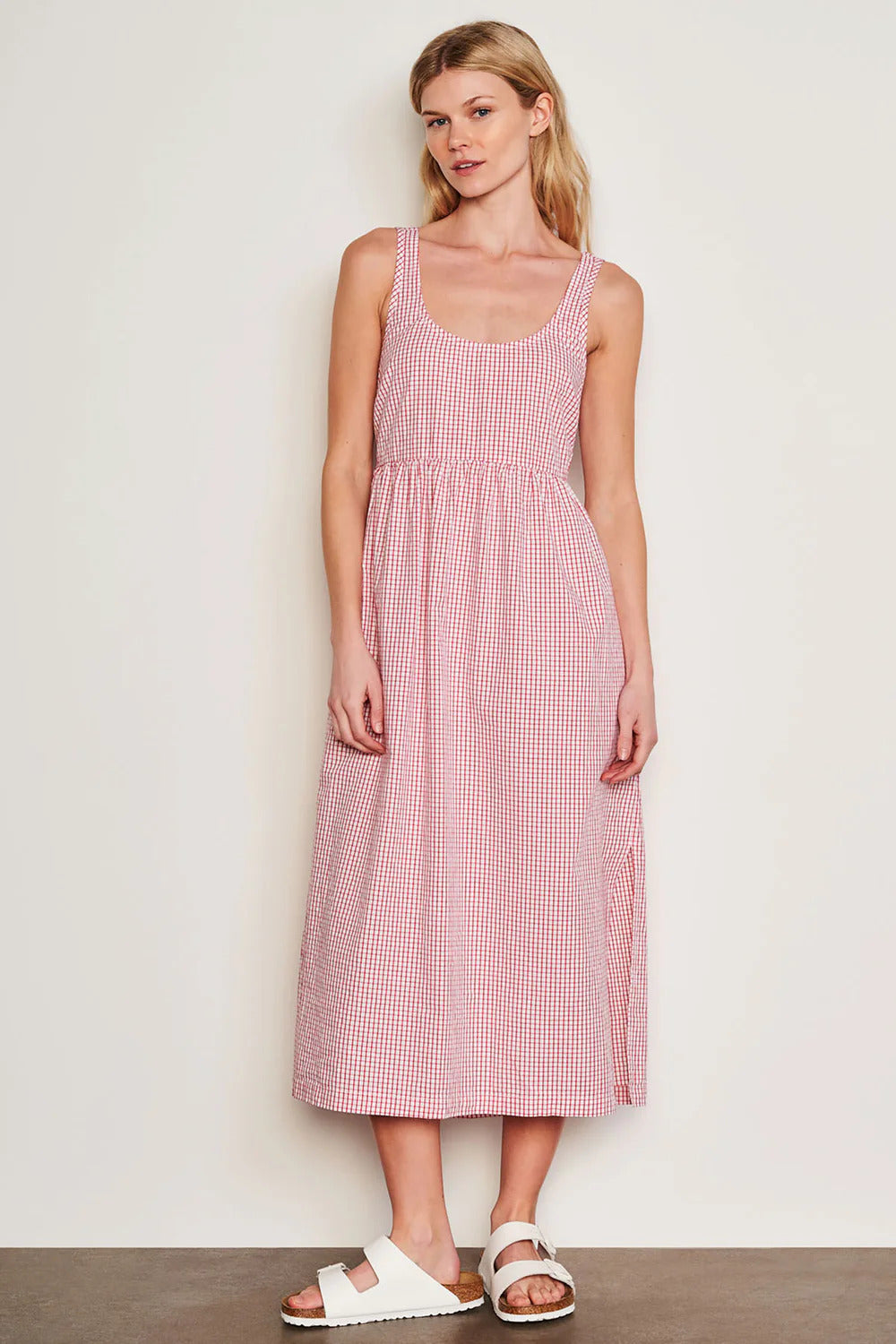 BAILEY/44 Women's Sundry Beachside Check Midi Tie Back Dress in Optic White