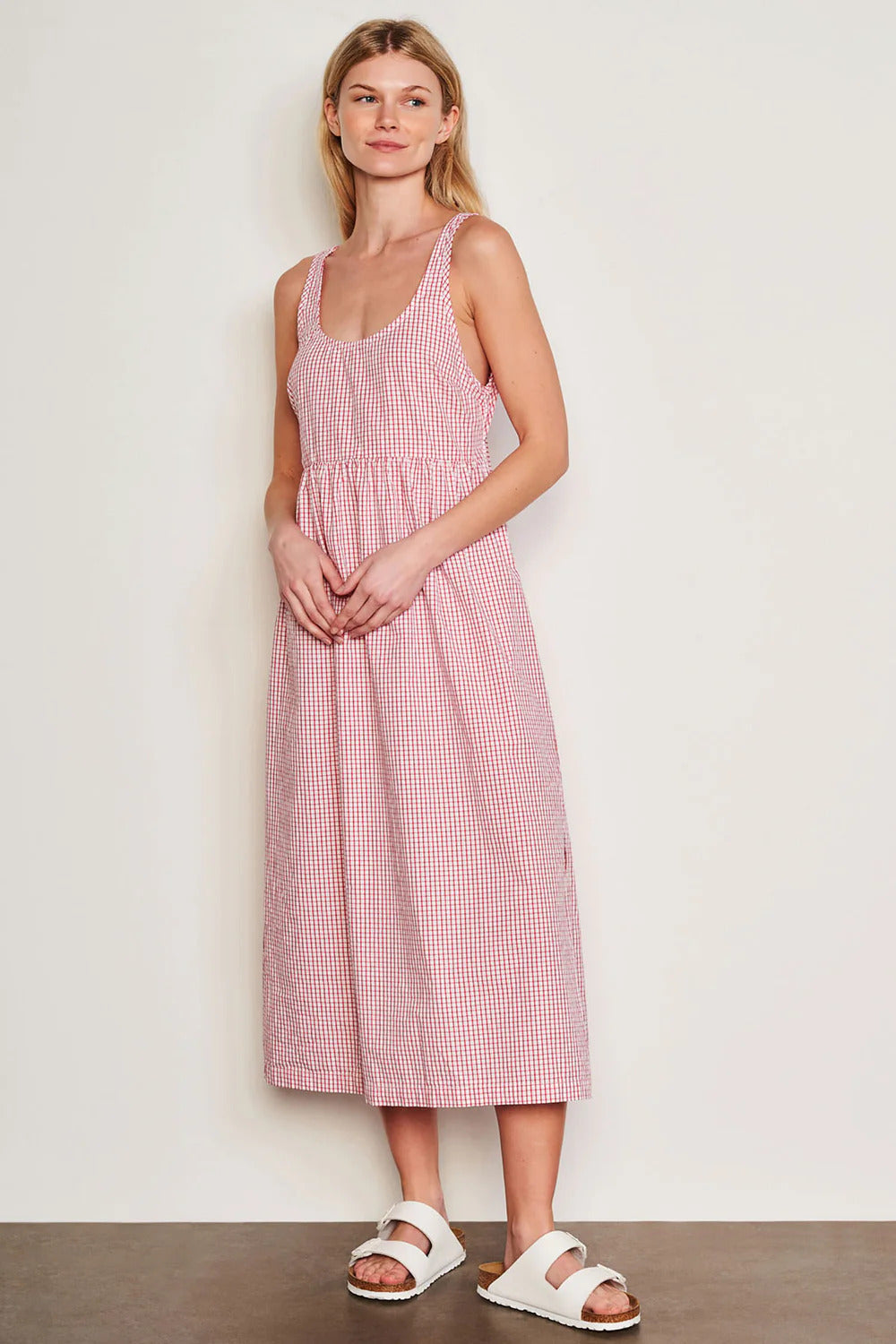 BAILEY/44 Women's Sundry Beachside Check Midi Tie Back Dress in Optic White