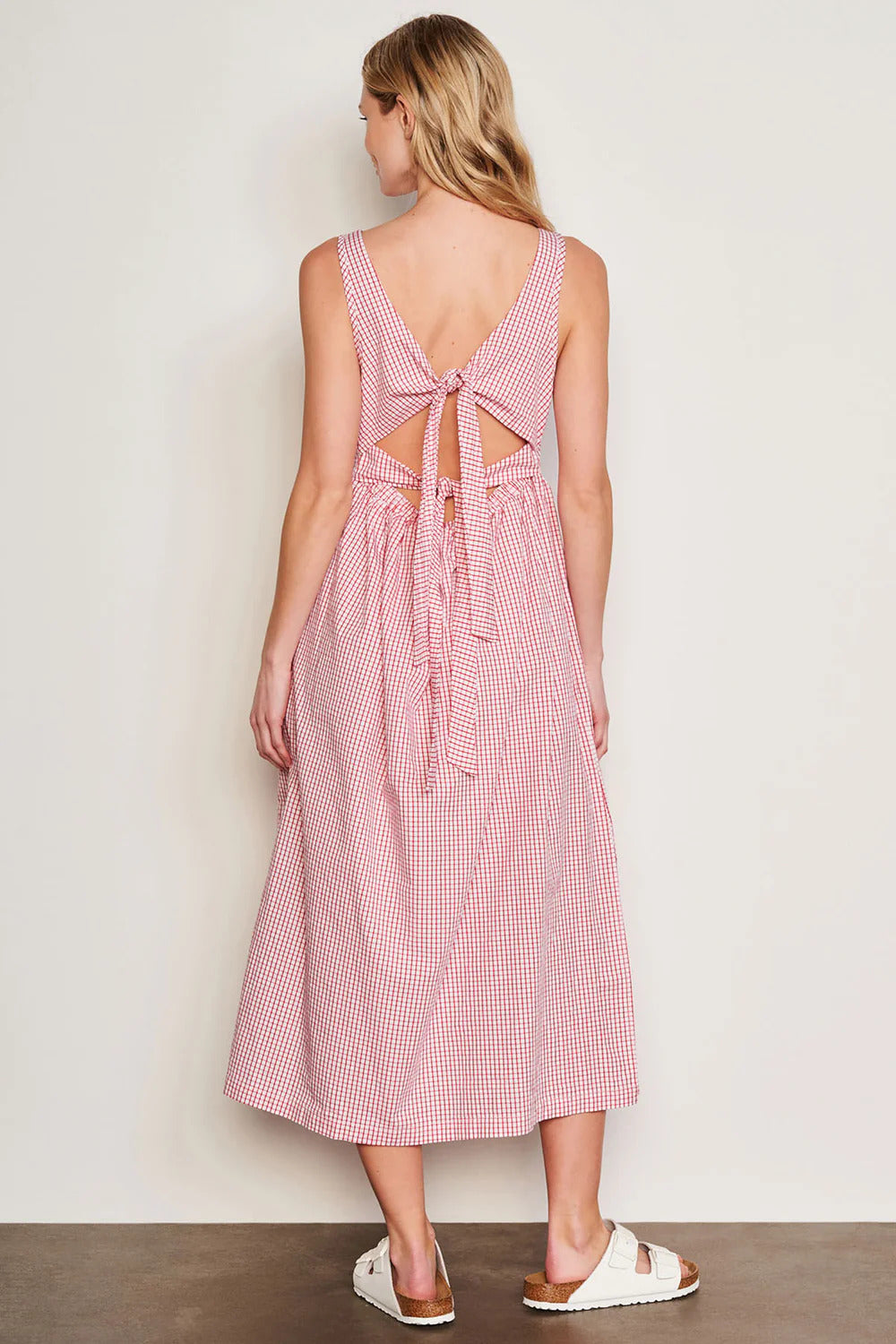 BAILEY/44 Women's Sundry Beachside Check Midi Tie Back Dress in Optic White