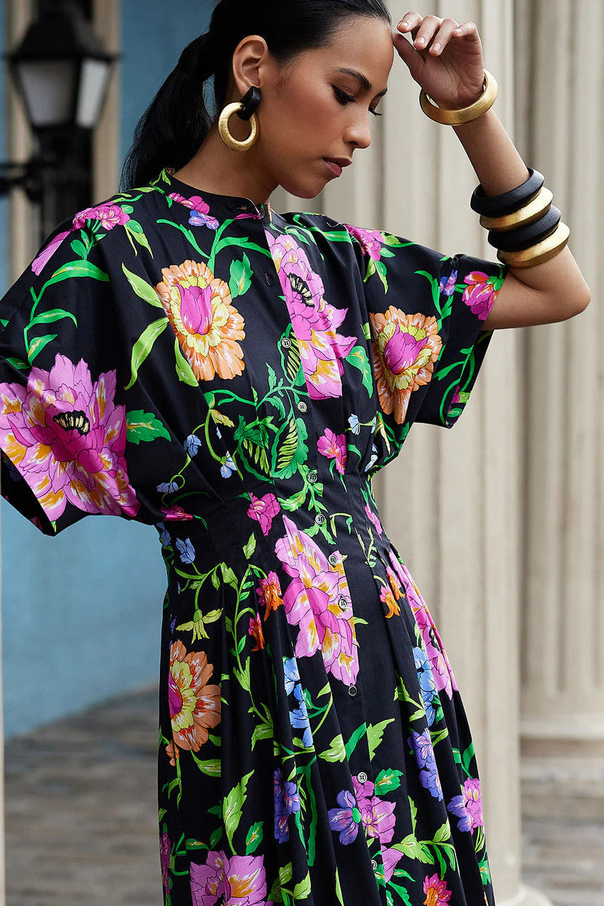 Natori Junko Cotton Poplin Mandarin Dress