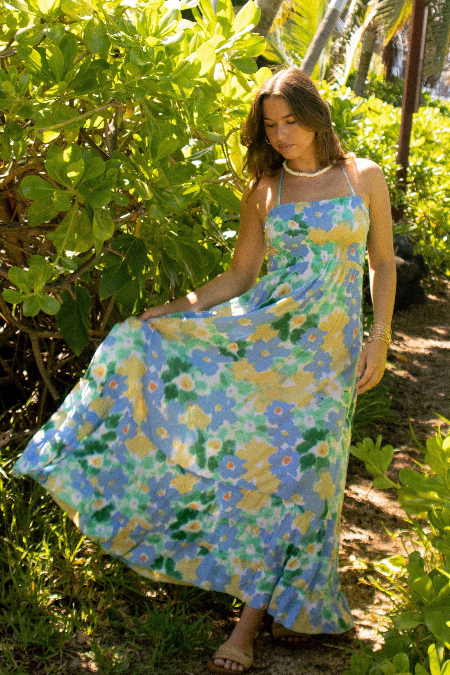 Tiare Hawaii Bellini Maxi Dress - Watercolor Dreams Teal Yellow