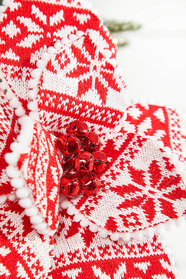 Decorator's Warehouse 22" x 10" Red and White Knit Poinsettia Stem
