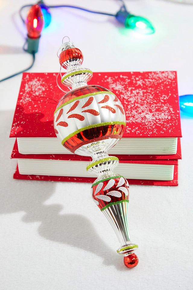 Decorator's Warehouse 11" Red and White Glass Reflector Traditional Finial Ornament
