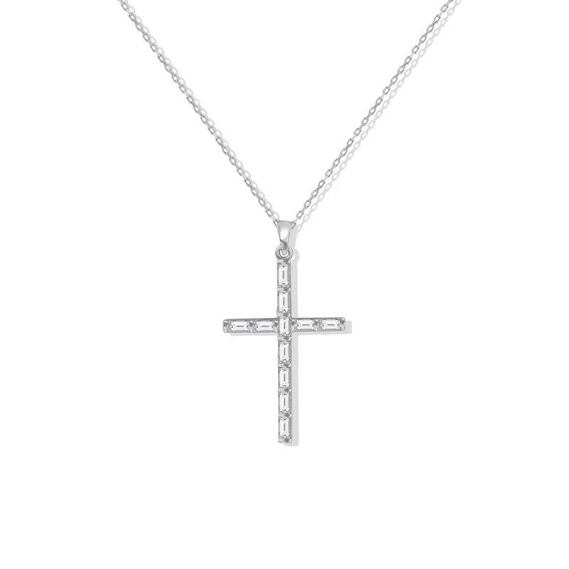 ARGENTO VIVO THE CZ BAGUETTE CROSS