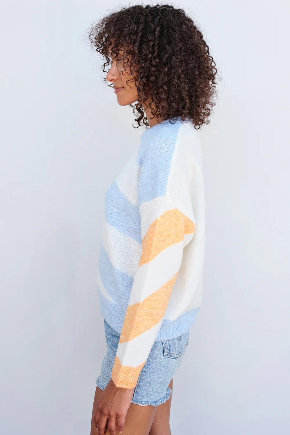 BAILEY/44 Women's Sundry Diagonal Stripes Sweater in Flamingo/Sky/Sorbet