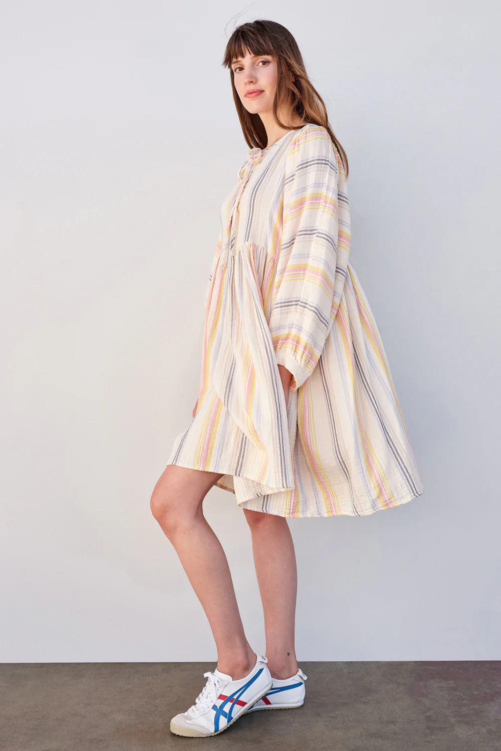 BAILEY/44 Women's Sundry Midi Blouson Sleeve Dress in Cream/Multi Stripes