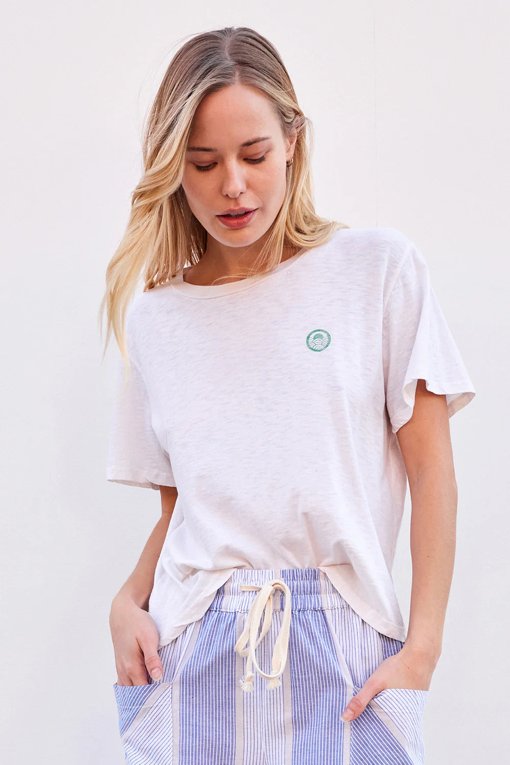 BAILEY/44 Women's Sundry Checkers Crew Neck Tee in Cream