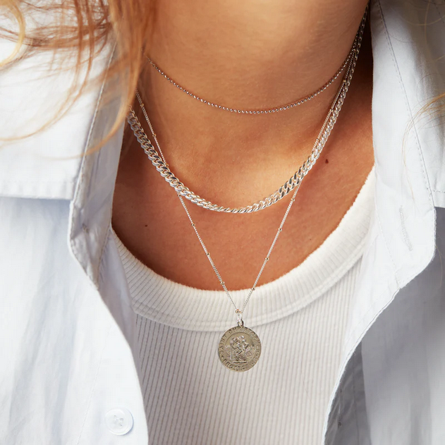 ARGENTO VIVO SAINT CHRISTOPHER SCRIPT NECKLACE